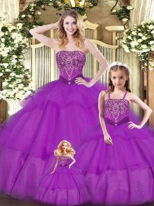 Smart Purple Sleeveless Ruffled Layers Floor Length Quinceanera Gown