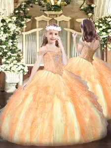  Orange Sleeveless Organza Lace Up Girls Pageant Dresses for Party and Quinceanera