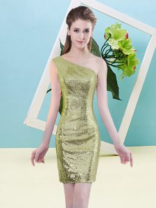 Gorgeous Sequined One Shoulder Sleeveless Zipper Sequins Prom Party Dress in Yellow Green