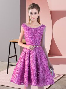 Suitable Scoop Sleeveless Lace Up Prom Dress Lilac Lace