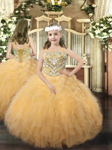  Organza Sleeveless Floor Length Little Girl Pageant Dress and Beading and Ruffles