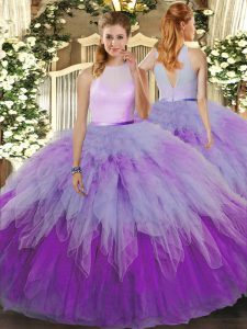 High End Multi-color Ball Gowns Organza High-neck Sleeveless Ruffles Floor Length Zipper Sweet 16 Quinceanera Dress