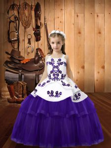 Inexpensive Purple Ball Gowns Tulle Straps Sleeveless Embroidery Floor Length Lace Up Little Girls Pageant Dress Wholesale