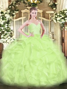 Best Selling Yellow Green Lace Up Sweetheart Beading and Ruffles Sweet 16 Dress Organza Sleeveless