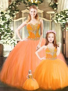 Cheap Orange Red Sweet 16 Quinceanera Dress Military Ball and Sweet 16 and Quinceanera with Beading Sweetheart Sleeveless Lace Up