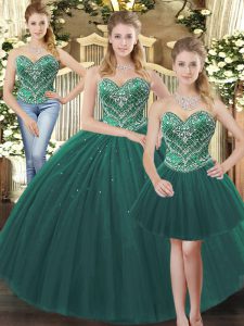 Custom Made Sleeveless Lace Up Floor Length Beading Sweet 16 Dress