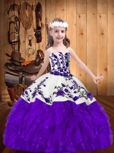  Ball Gowns Little Girls Pageant Dress Purple Straps Organza Sleeveless Floor Length Lace Up