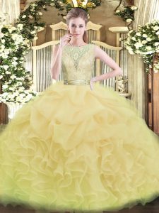  Scoop Sleeveless Organza Sweet 16 Quinceanera Dress Lace and Ruffles Backless