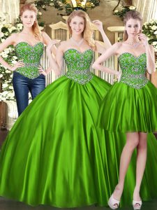 Most Popular Green Tulle Lace Up Quinceanera Gown Sleeveless Floor Length Beading