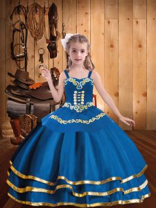  Floor Length Ball Gowns Sleeveless Blue Little Girl Pageant Dress Lace Up