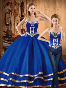 Spectacular Two Pieces Vestidos de Quinceanera Blue Sweetheart Satin and Tulle Sleeveless Floor Length Lace Up