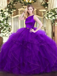  Scoop Sleeveless Clasp Handle Quinceanera Dresses Purple Organza