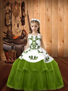  Sleeveless Lace Up Floor Length Embroidery Pageant Gowns For Girls