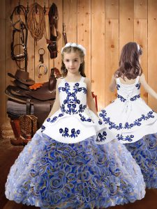  Multi-color Straps Neckline Embroidery and Ruffles Pageant Gowns For Girls Sleeveless Lace Up