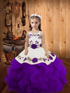 Straps Sleeveless Lace Up Little Girl Pageant Dress Purple Tulle