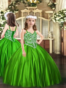 Fancy Floor Length Green Juniors Party Dress Straps Sleeveless Lace Up