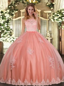  Floor Length Ball Gowns Sleeveless Watermelon Red Quinceanera Gowns Clasp Handle