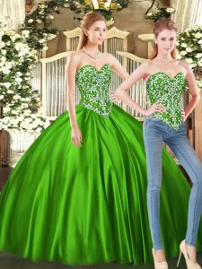  Sleeveless Floor Length Beading Lace Up Sweet 16 Dress with Green