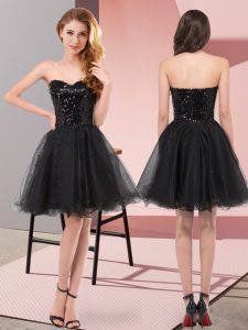 New Arrival Black Zipper Dress for Prom Sequins Sleeveless Knee Length