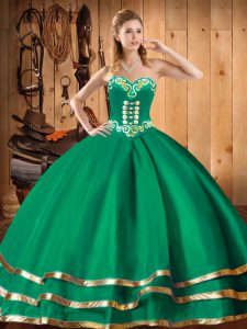  Green 15th Birthday Dress Military Ball and Sweet 16 and Quinceanera with Embroidery Sweetheart Sleeveless Lace Up
