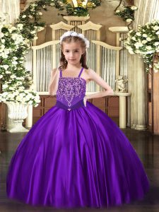 Hot Selling Purple Straps Lace Up Beading Little Girls Pageant Dress Sleeveless
