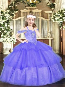  Lavender Lace Up Off The Shoulder Beading and Ruffled Layers Party Dress Organza Sleeveless