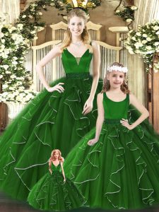On Sale Green Sleeveless Beading and Ruffles Floor Length Sweet 16 Dresses