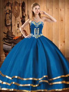 Modest Blue Sleeveless Embroidery Floor Length Sweet 16 Quinceanera Dress