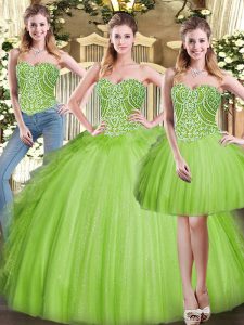 Dramatic Floor Length Lace Up Ball Gown Prom Dress for Military Ball and Sweet 16 and Quinceanera with Beading and Ruffles