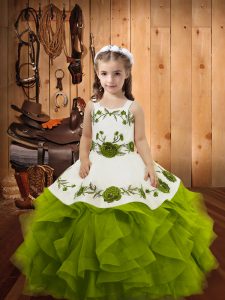  Tulle Sleeveless Floor Length Pageant Gowns For Girls and Embroidery and Ruffles