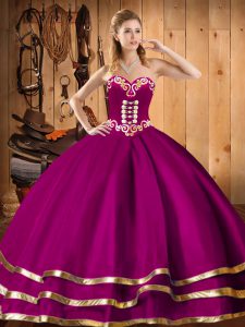 Decent Fuchsia Sweetheart Neckline Embroidery Quinceanera Dresses Sleeveless Lace Up