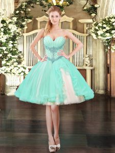 Superior Apple Green Tulle Lace Up Prom Party Dress Sleeveless Mini Length Beading