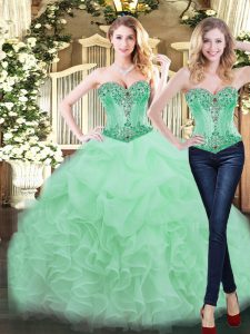 Fabulous Floor Length Apple Green 15 Quinceanera Dress Organza Sleeveless Ruffles