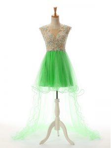 Trendy High Low A-line Sleeveless Green Prom Gown Backless