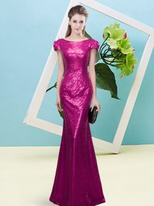 Exceptional Scoop Cap Sleeves Sequined Prom Dress Sequins Zipper