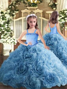 Sweet Sleeveless Floor Length Appliques Lace Up Party Dresses with Baby Blue