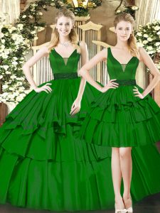 Low Price Floor Length Dark Green 15 Quinceanera Dress Straps Sleeveless Lace Up