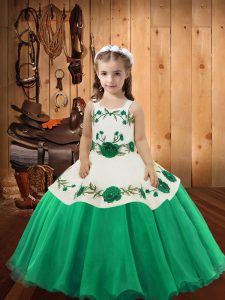  Ball Gowns Kids Formal Wear Turquoise Straps Organza Sleeveless Floor Length Lace Up