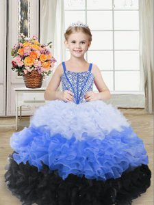 Top Selling Sleeveless Floor Length Beading and Ruffles Lace Up Kids Pageant Dress with Multi-color