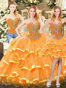 Noble Sweetheart Sleeveless Organza 15 Quinceanera Dress Beading and Ruffled Layers Lace Up