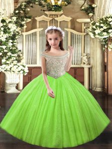 Gorgeous Off The Shoulder Sleeveless Lace Up Little Girls Pageant Gowns Yellow Green Tulle