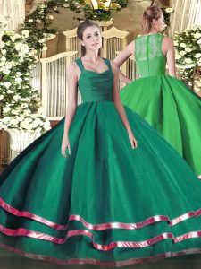 Most Popular Floor Length Dark Green Sweet 16 Dress Straps Sleeveless Zipper