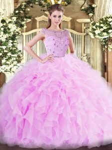 Enchanting Tulle Bateau Sleeveless Zipper Beading and Ruffles Quinceanera Gowns in Lilac