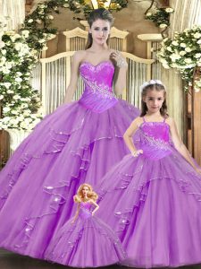 Classical Ball Gowns Sweet 16 Dress Lilac Sweetheart Lace Sleeveless Floor Length Lace Up