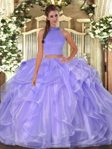  Lavender Sleeveless Beading and Ruffles Floor Length Quinceanera Dress