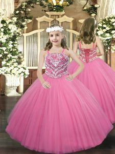  Straps Sleeveless Tulle Little Girl Pageant Dress Beading Lace Up