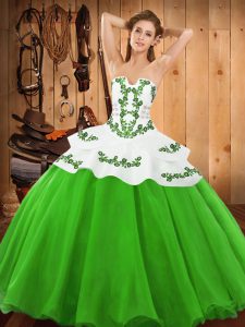 Affordable Satin and Organza Strapless Sleeveless Lace Up Embroidery Sweet 16 Quinceanera Dress in Green