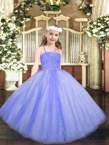 Exquisite Lavender Zipper Little Girl Pageant Gowns Beading and Lace Sleeveless Floor Length