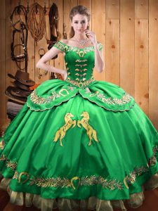  Green Sleeveless Floor Length Beading and Embroidery Lace Up Ball Gown Prom Dress