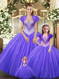  Purple Sleeveless Beading Floor Length Sweet 16 Dress
